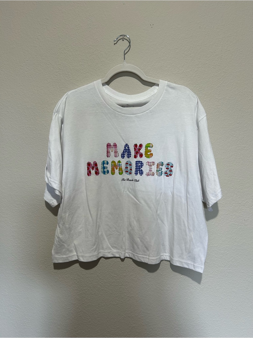 The Beach Club Make Memories White Cropped Graphic Tee